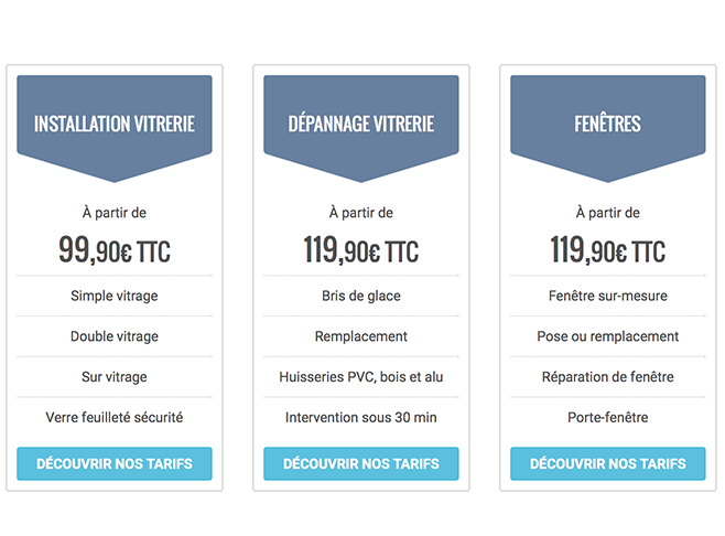 Tarifs Vitriers